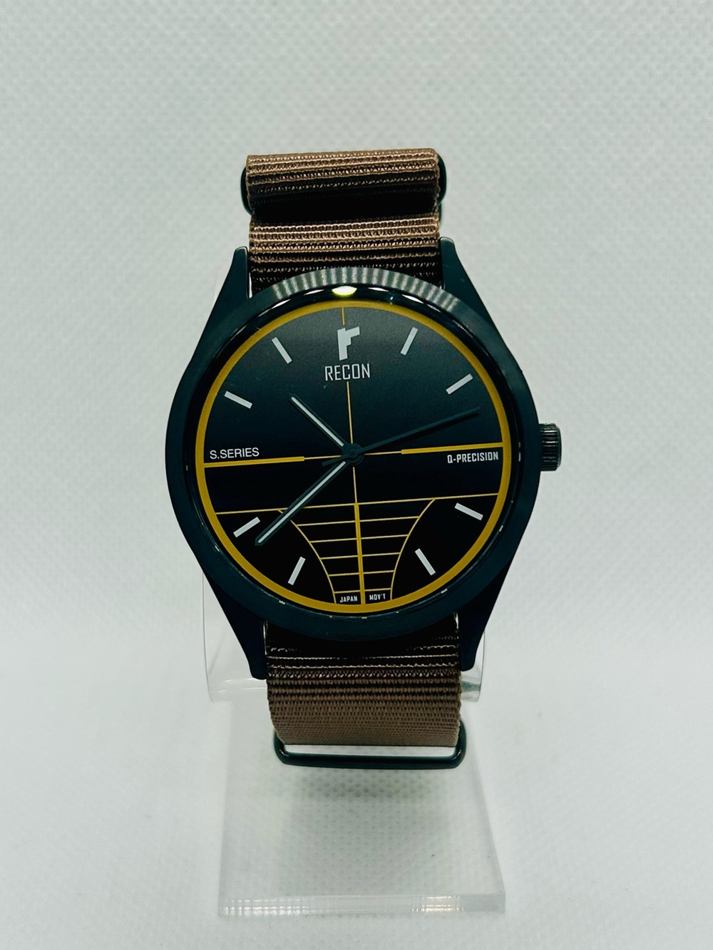 Recon S-Series Black Tactical Watch Brown NATO Strap Quartz Watch w/ Box